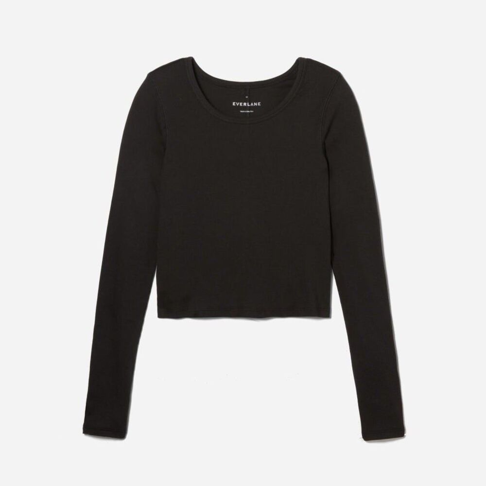 Everlane Women’s Micro Cropped Rib Pima Cotton Long Sleeve Black Medium